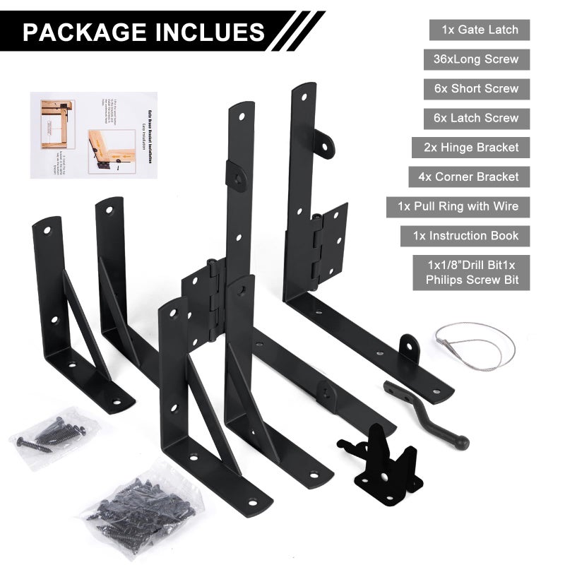 Securitoday Gate Hardware Kit for Wood Fence  Corner Brace Bracket  Anti Sag Frame Hardware With Latch and Hinges for Wooden Fence Driveway  Black  MKZJ1115 - Image 4